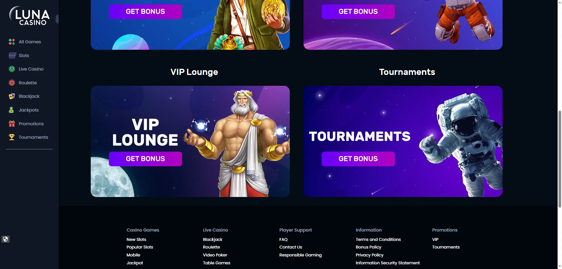 Bono de bienvenida Luna Casino — 100% hasta €100 más 50 giros gratis