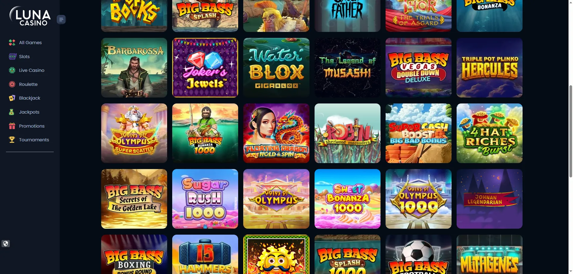 Club VIP de Luna Casino — 6 niveles y puntos por cada apuesta en slots
